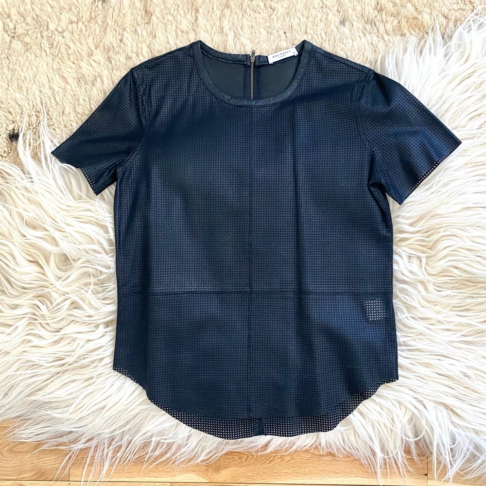 Equipment Goat Skin Leather Perforated T Shirt Top